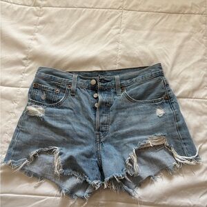 Levi's Light Blue Distressed Jean Shorts